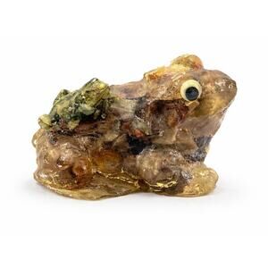 Handmade Resin Sitting Frog With Baby Frog with Rocks Stones Pebbles Inside